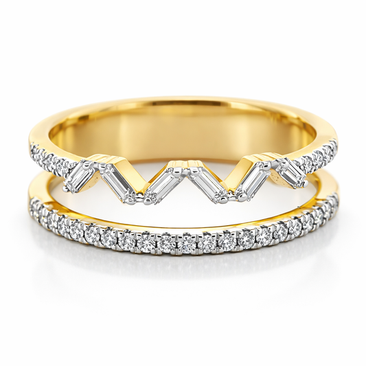 14k Yellow Gold Double Stack W/Bgt & Rd Dia. Ring Size 7 - Fine Jewelry | Bust Down & Co