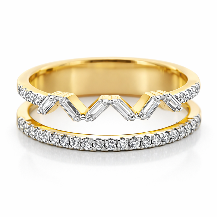 Anillo de moda YG 14K 0.33CT doble fila con diamantes redondos brillantes talla 7