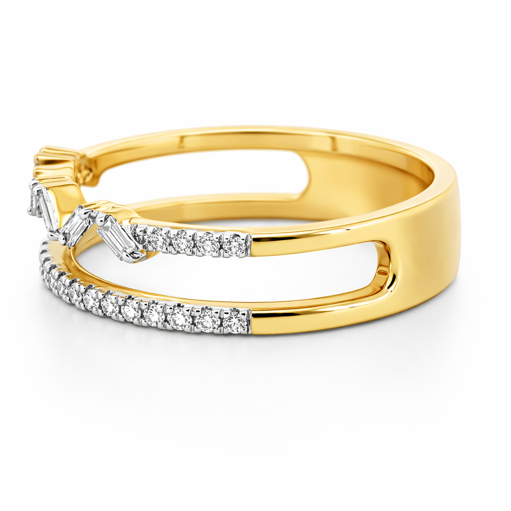 14k Yellow Gold Double Stack W/Bgt & Rd Dia. Ring Size 7 - Fine Jewelry | Bust Down & Co