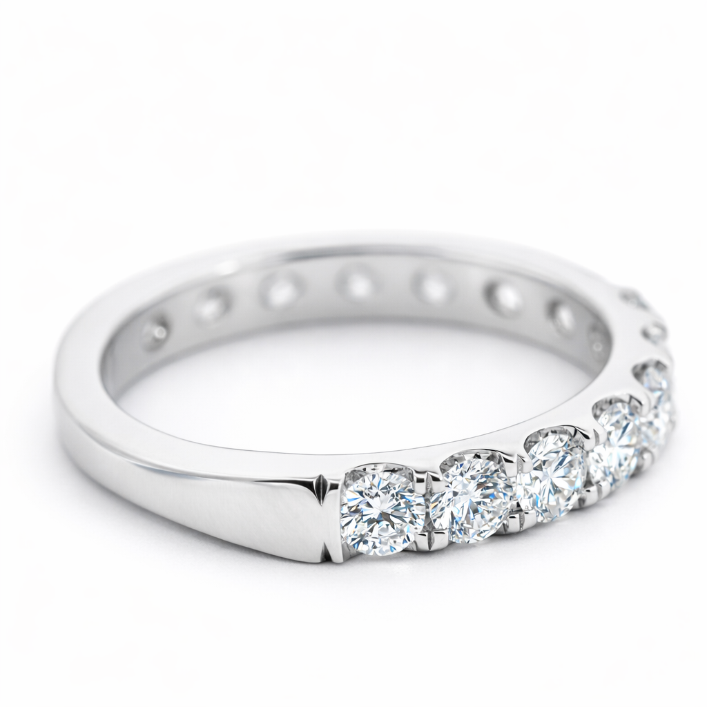 14k White Gold Single Row Dia. Ring Size 7 View 2 - Fine Jewelry | Bust Down & Co