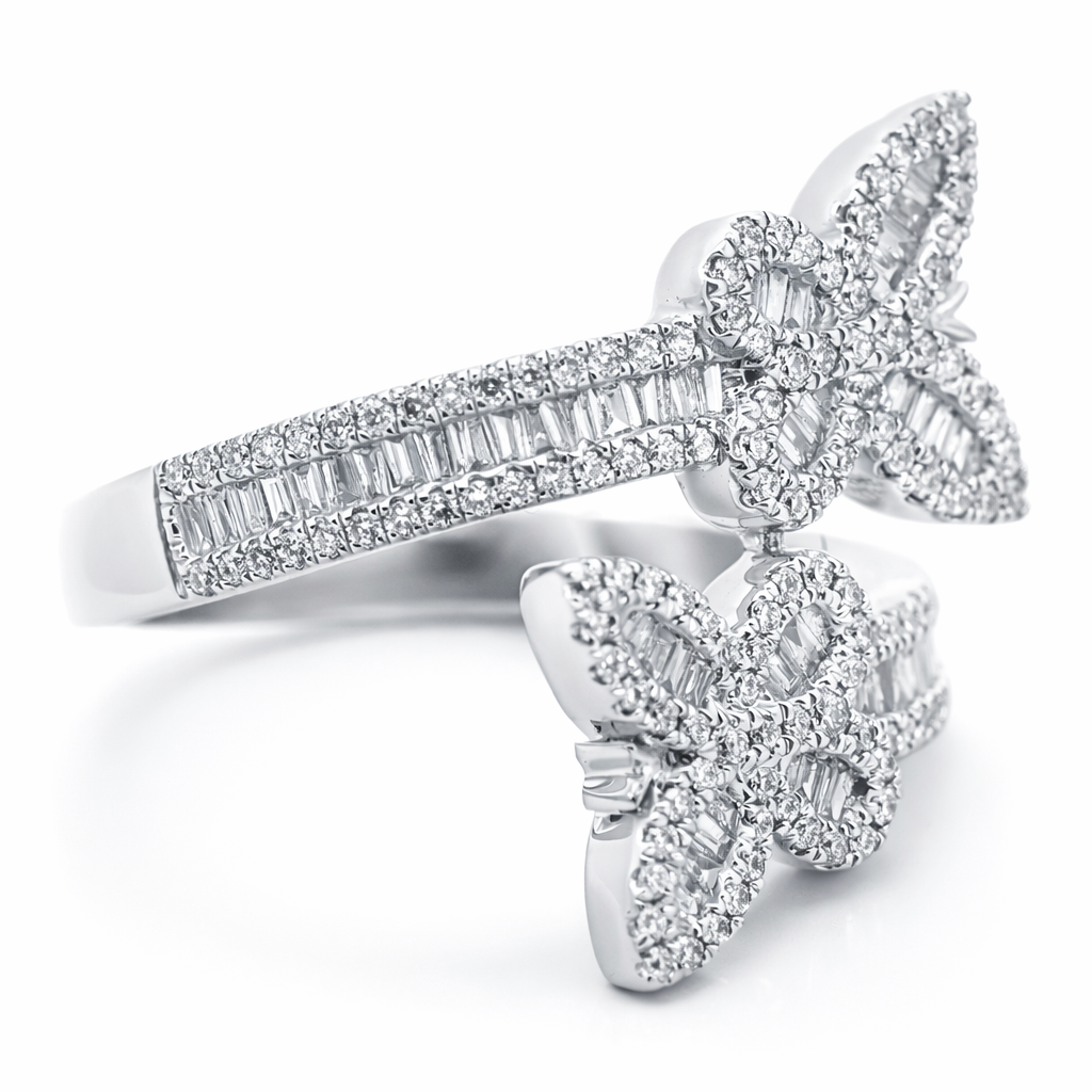 10k White Gold Butterfly End Dia. Ring Size 6.75 View 2 - Fine Jewelry | Bust Down & Co