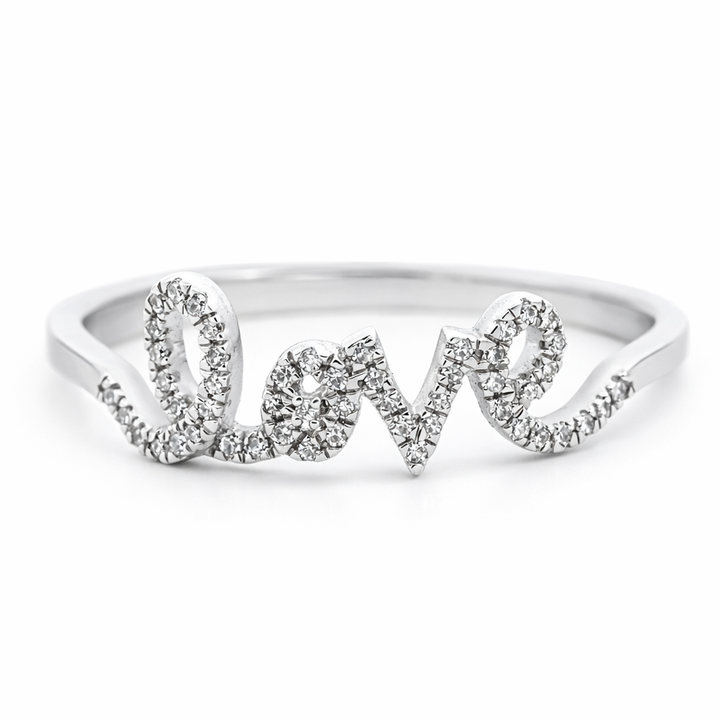 Anillo de moda de oro blanco de 14 quilates con diamantes de 0,40 quilates "Love", talla 8