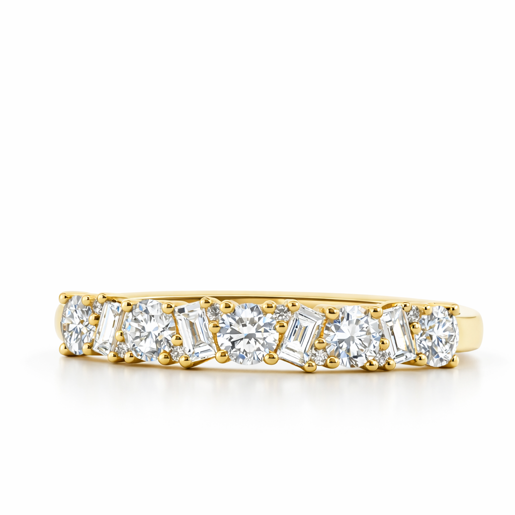14k Yellow Gold Bgt & Rd Dia. Ring Size 7 - Fine Jewelry | Bust Down & Co