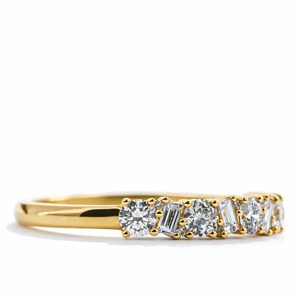 14k Yellow Gold Bgt & Rd Dia. Ring Size 7 - Fine Jewelry | Bust Down & Co