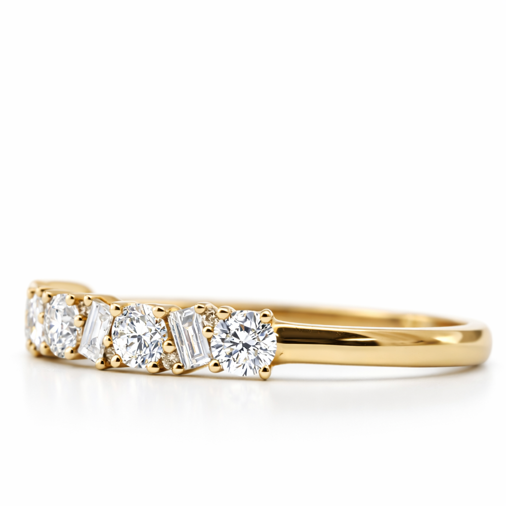 14k Yellow Gold Bgt & Rd Dia. Ring Size 7 - Fine Jewelry | Bust Down & Co