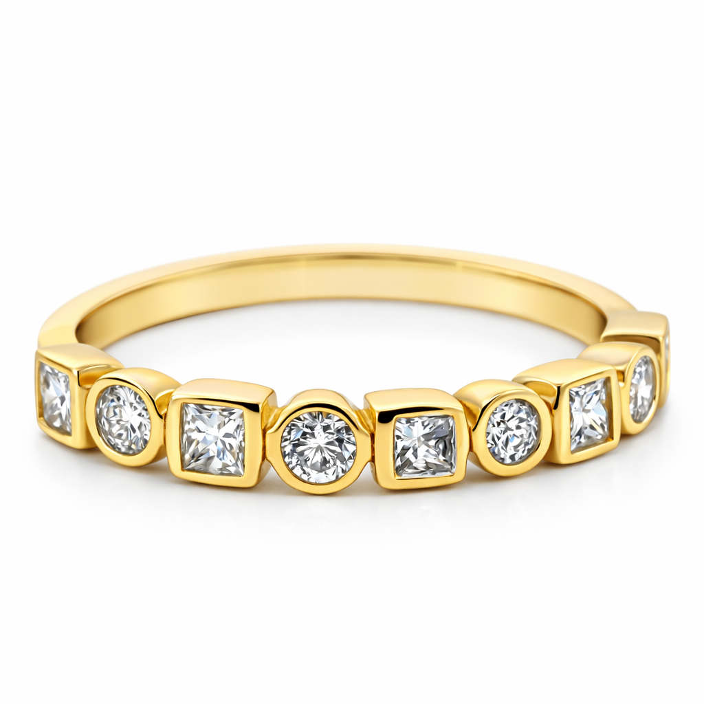 14k Yellow Gold Rd & Princess Dia. Ring Size 7 - Fine Jewelry | Bust Down & Co