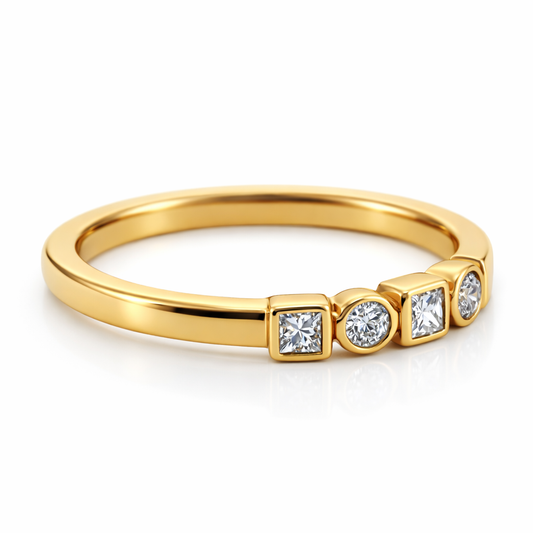 14k Yellow Gold Rd & Princess Dia. Ring Size 7 - Fine Jewelry | Bust Down & Co