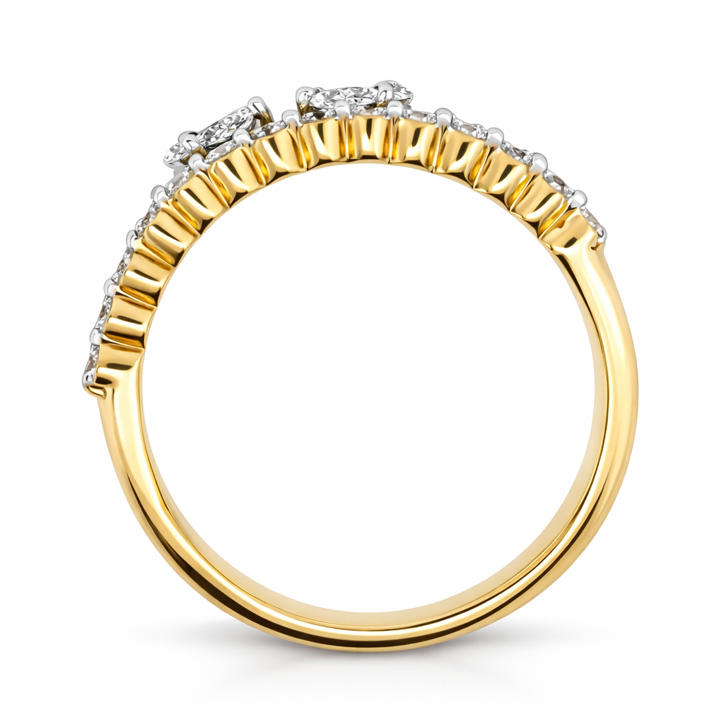 14k Yellow Gold Double Stack W/Marq & Rd Dia. Ring Size 7 - Fine Jewelry | Bust Down & Co