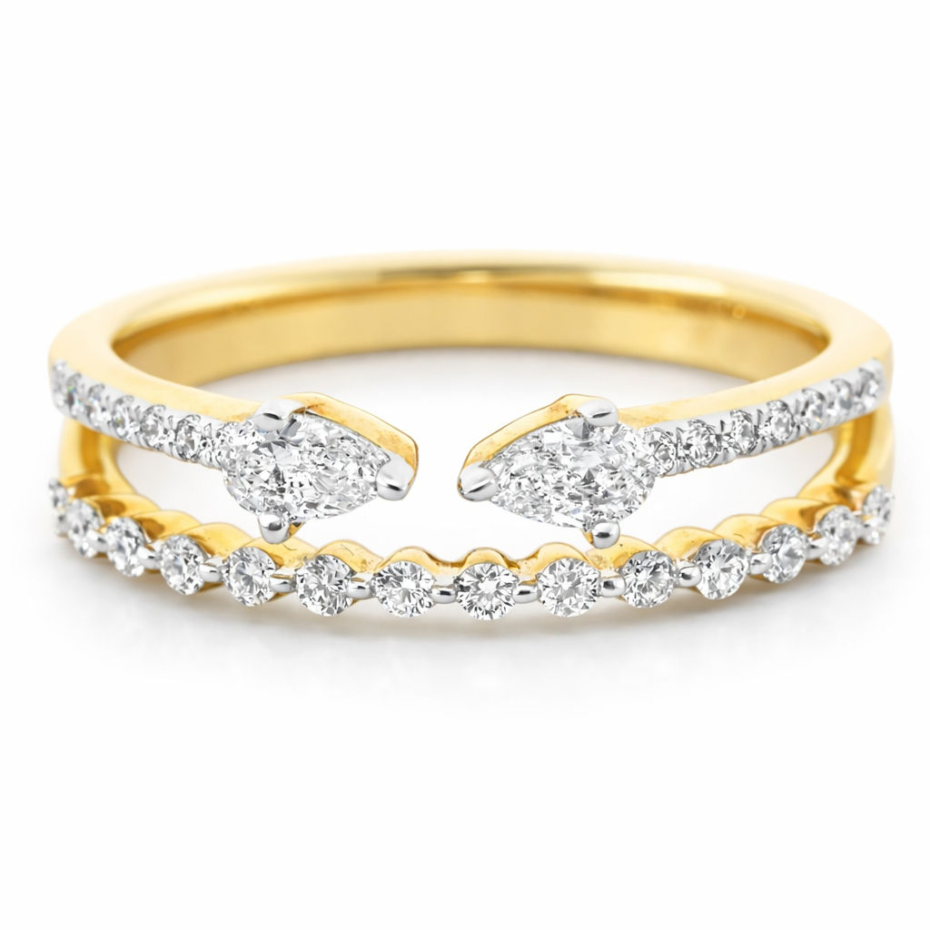 14k Yellow Gold Double Stack W/Marq & Rd Dia. Ring Size 7 - Fine Jewelry | Bust Down & Co