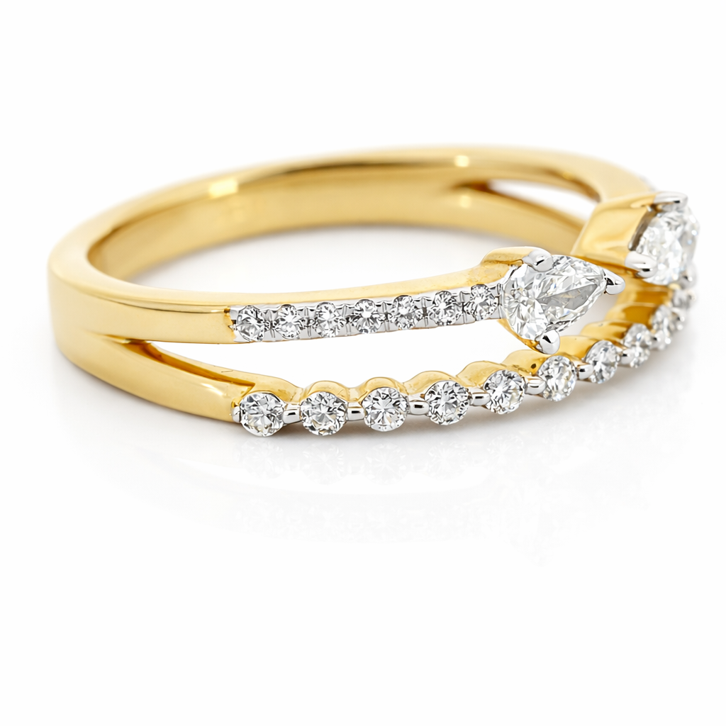 14k Yellow Gold Double Stack W/Marq & Rd Dia. Ring Size 7 - Fine Jewelry | Bust Down & Co