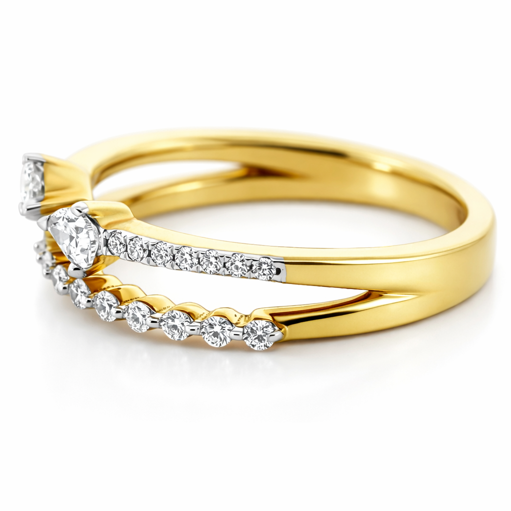 14k Yellow Gold Double Stack W/Marq & Rd Dia. Ring Size 7 - Fine Jewelry | Bust Down & Co