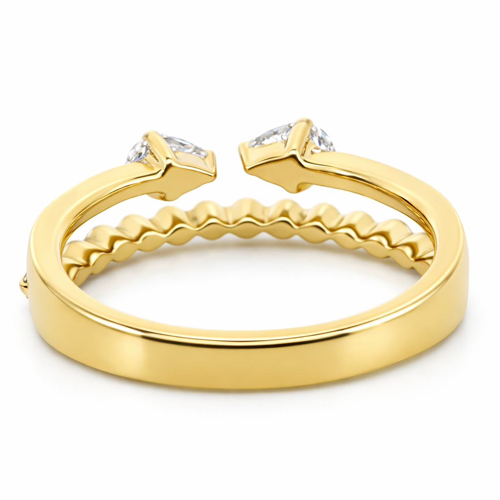 14k Yellow Gold Double Stack W/Marq & Rd Dia. Ring Size 7 - Fine Jewelry | Bust Down & Co
