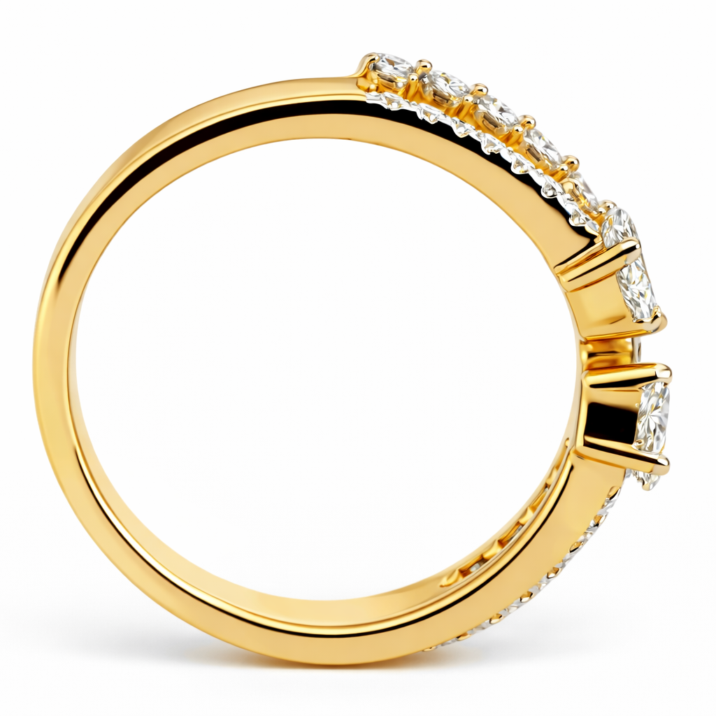 14k Yellow Gold Double Stack W/Marq & Rd Dia. Ring Size 7 - Fine Jewelry | Bust Down & Co