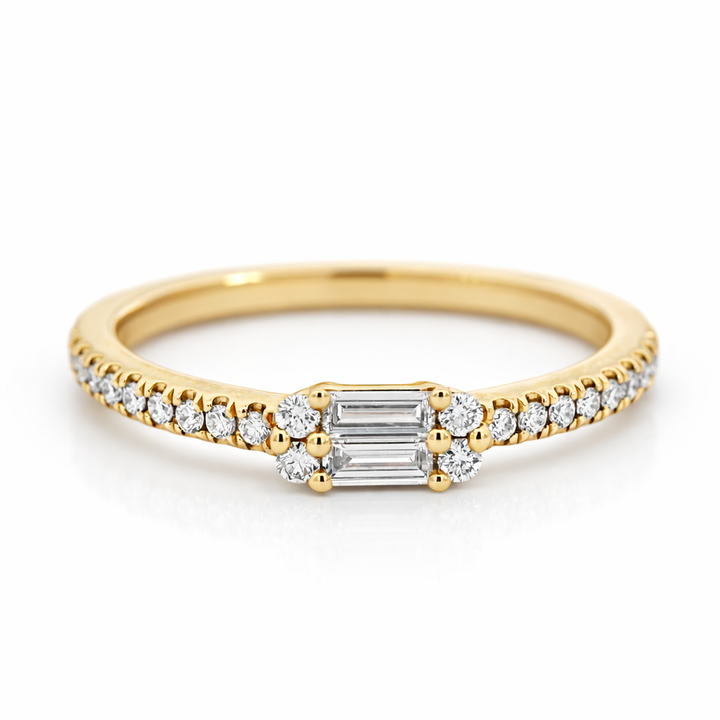Anillo de oro amarillo de 14k con diamantes de talla baguette y redondos para mujer, 0.26ct, talla 6.5