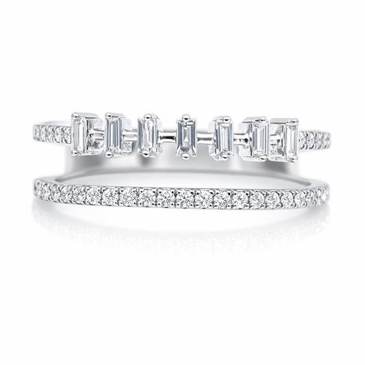 14k White Gold Double Stack W/Bgt & Rd Dia. Ring Size 7 - Fine Jewelry | Bust Down & Co
