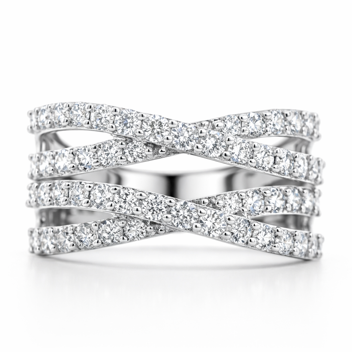 Anillo de moda de oro blanco de 10k 1.50ct con doble apilado de diamantes redondos, talla 7