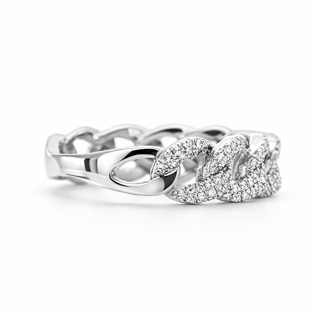 14k White Gold Cuban Link Dia. Ring Size 7 - Fine Jewelry | Bust Down & Co