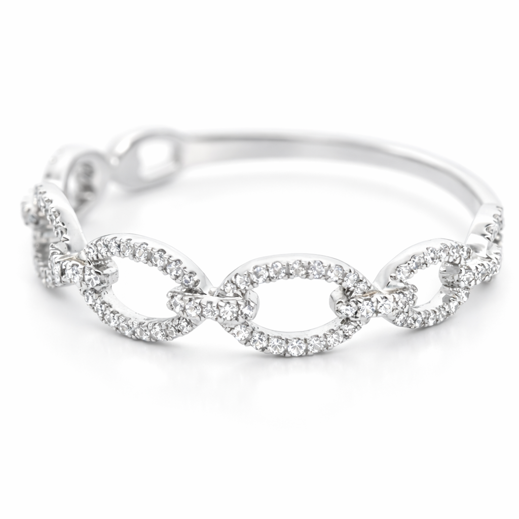 14k White Gold Gucci Link Dia. Ring Ring Size 8 - Fine Jewelry | Bust Down & Co