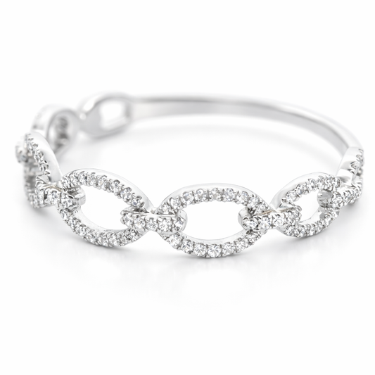 14k White Gold Gucci Link Dia. Ring Ring Size 8 - Fine Jewelry | Bust Down & Co