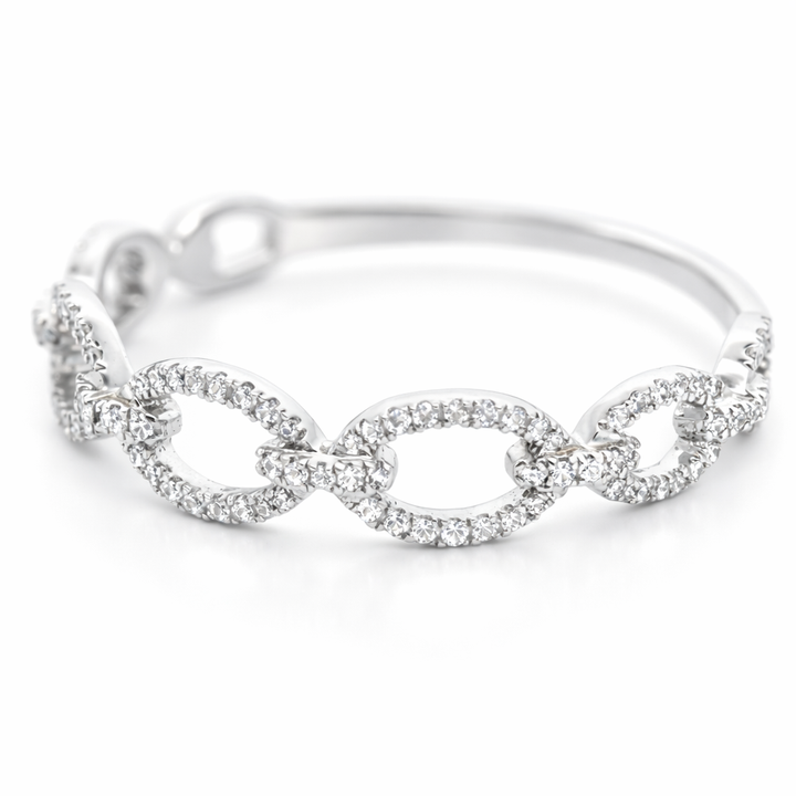 Anillo de eslabones de oro blanco de 14k con diamante redondo de 0,20 ct, talla 8
