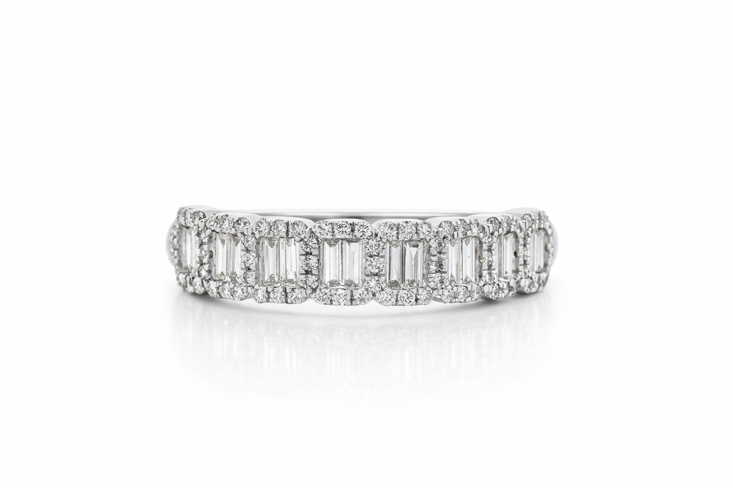 14K White Gold 0.52ct Diamond Baguette & Round Fashion Ring