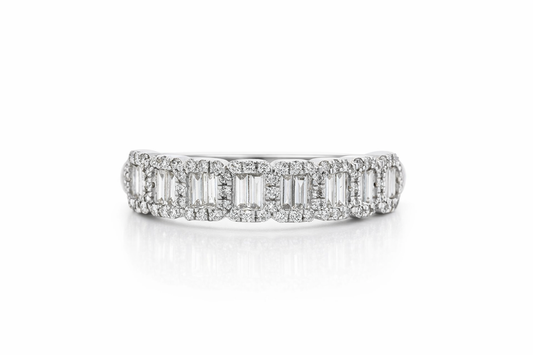 14K White Gold 0.52ct Diamond Baguette & Round Fashion Ring