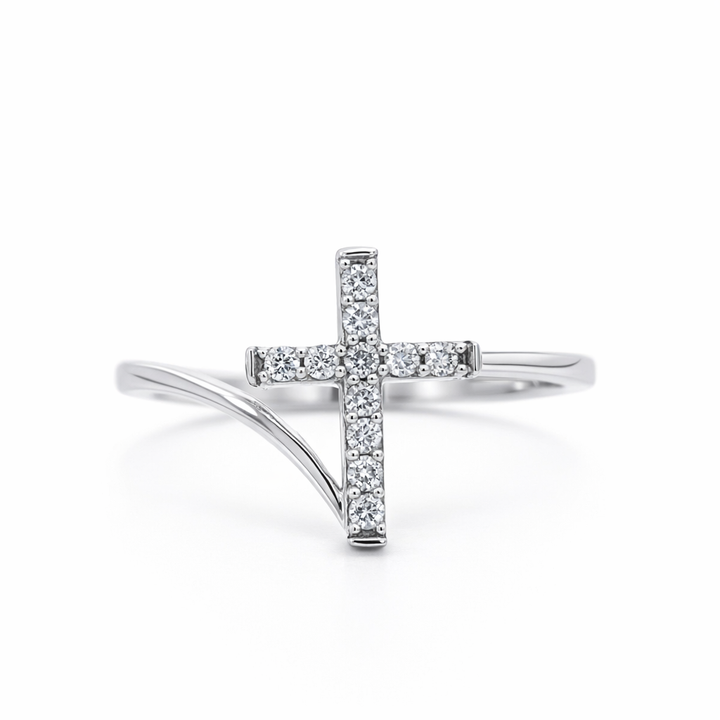 Anillo de Moda Cruz con Diamantes de Oro Blanco 10K 0.17 CTW