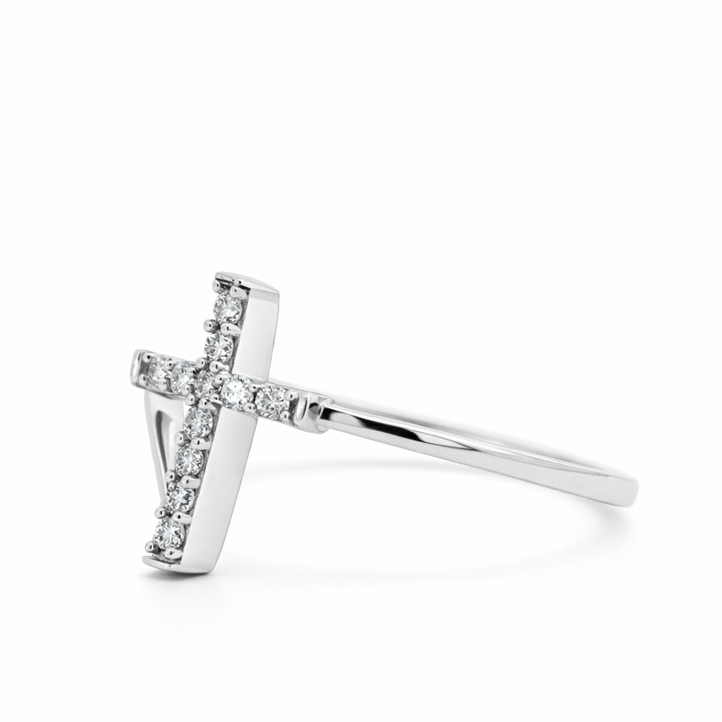 10k White Gold Cross Dia. Ring Size 7 - Fine Jewelry | Bust Down & Co