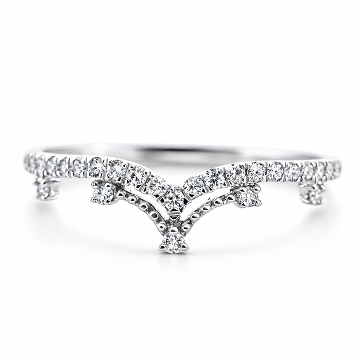 Anillo de oro blanco de 14k para mujer con diamante puntiagudo de 0.20ct, diamante redondo.