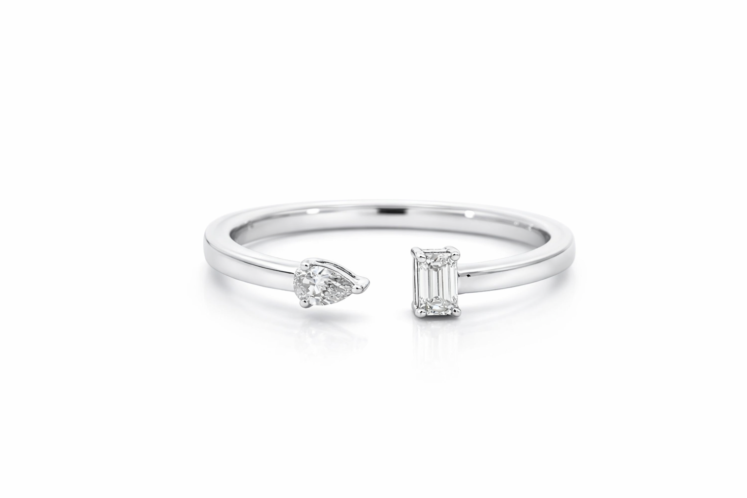 14K White Gold 0.19ct Diamond Pear & Baguette Fashion Ring