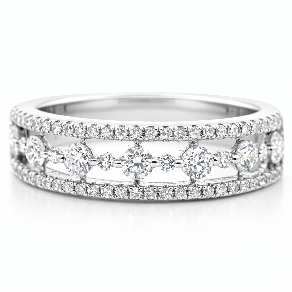 14k White Gold Big Small Dia. W/Boarder Style Ring Size 6.75 - Fine Jewelry | Bust Down & Co