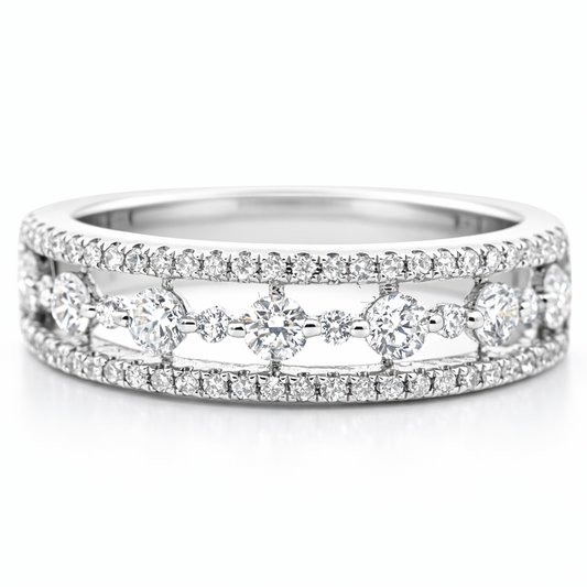 14k White Gold Big Small Dia. W/Boarder Style Ring Size 6.75 - Fine Jewelry | Bust Down & Co