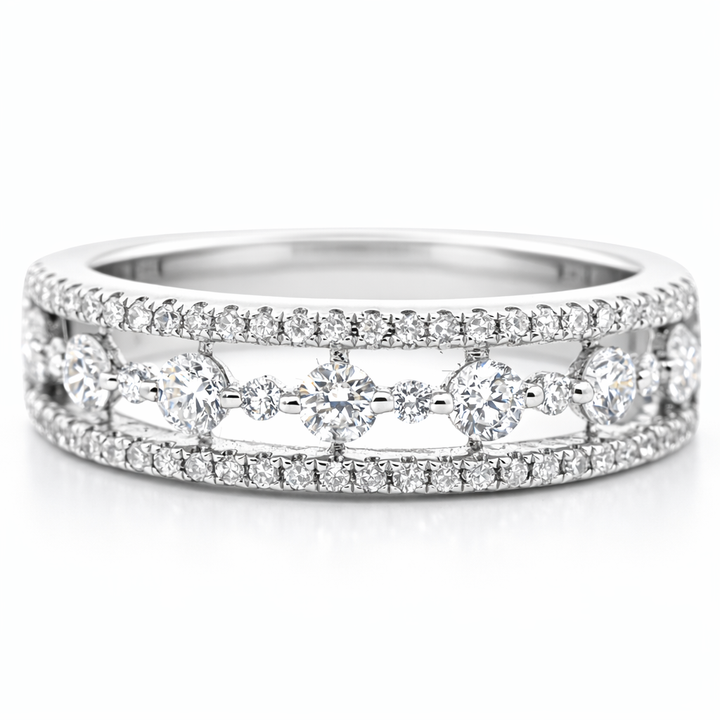 Anillo de moda de oro blanco de 14k con diamante redondo de 0.75ct y estilo de borde Talla 6.75