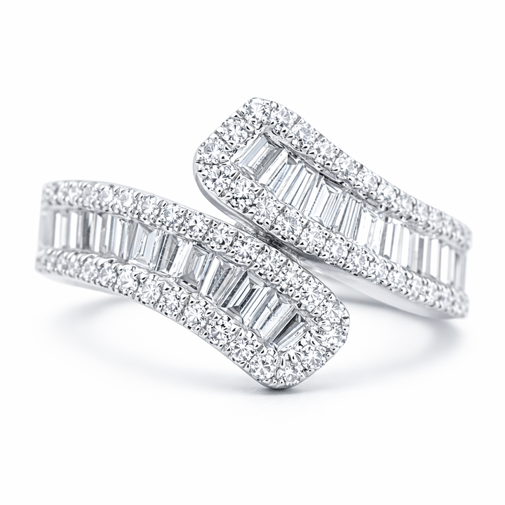 14K White Gold 1.17 CTW Baguette and Round Diamond Open End Ring - Size 7