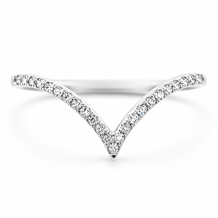 Anillo de mujer de oro blanco de 14k con diamantes en punta, 0.13ct Rd Dia. Talla de anillo 6.5