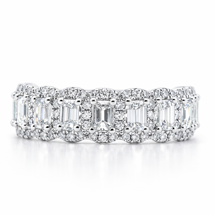Anillo de moda de oro blanco de 14k con diamantes Baguette y redondos de 1.77 ct, talla 6.25