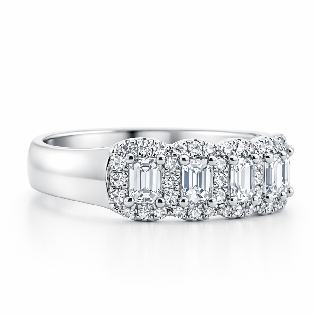 14k White Gold Bgt & Rd Dia. Ring Size 6.25 View 2 - Fine Jewelry | Bust Down & Co