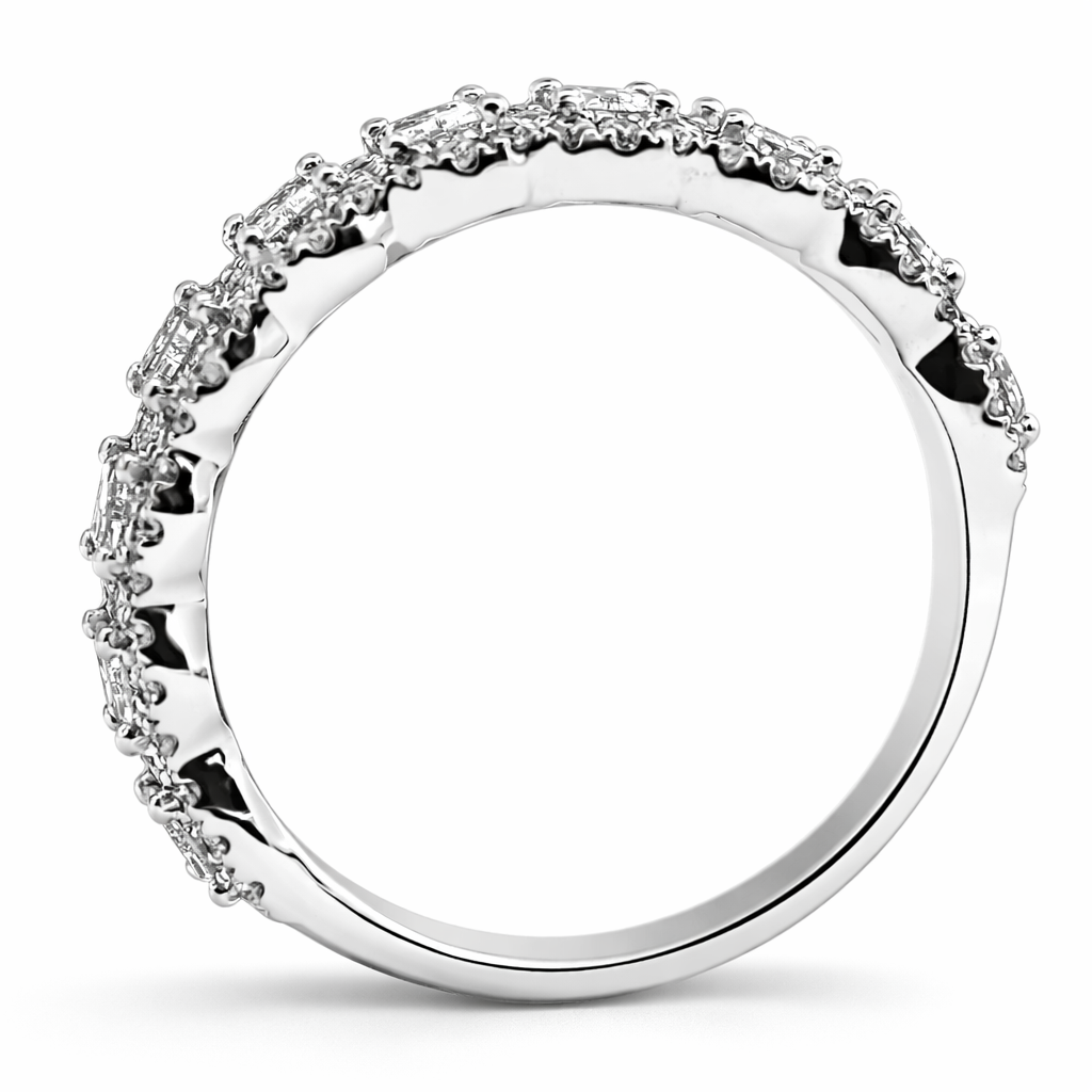 14k White Gold Bgt & Rd Dia. Ring Size 6.25 View 3 - Fine Jewelry | Bust Down & Co