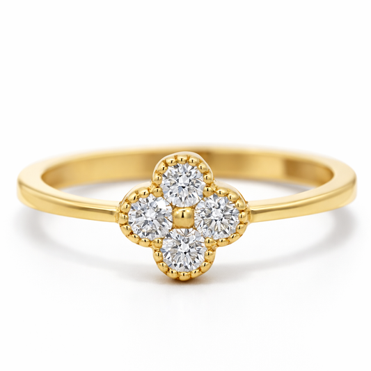 18k Yellow Gold Single Clover Diamond Ring Size 7.5 - Fine Jewelry | Bust Down & Co