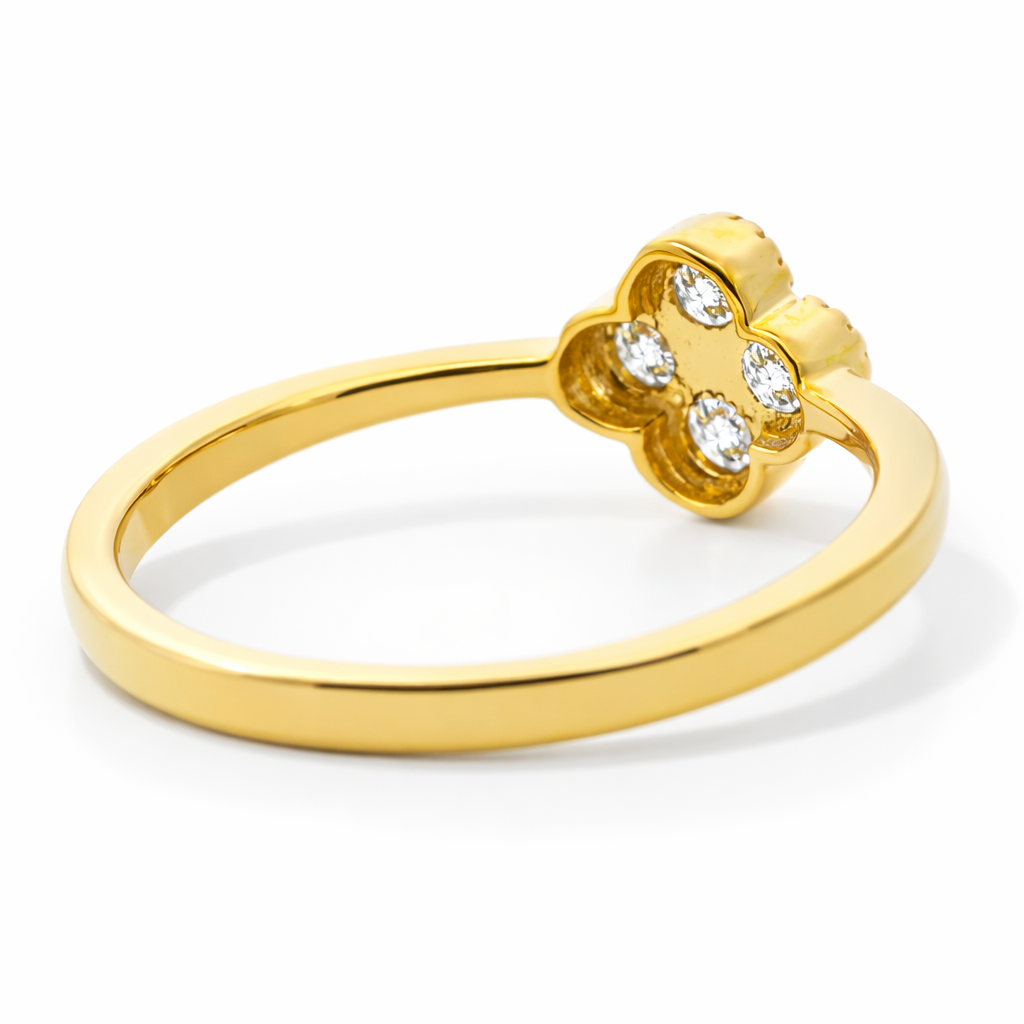 18k Yellow Gold Single Clover Diamond Ring Size 7.5 View 4 - Fine Jewelry | Bust Down & Co