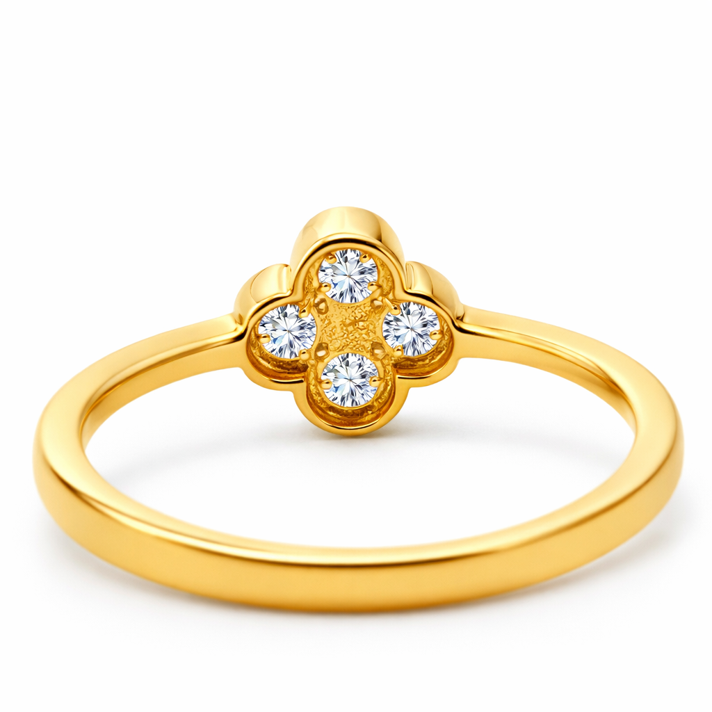 18k Yellow Gold Single Clover Diamond Ring Size 7.5 View 5 - Fine Jewelry | Bust Down & Co