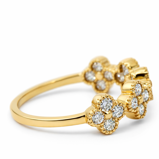 18k Yellow Gold Single Clover Diamond Ring Size 7.75 - Fine Jewelry | Bust Down & Co