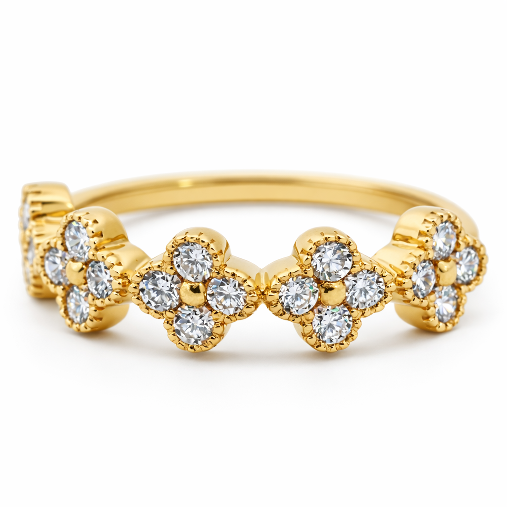 18k Yellow Gold Single Clover Diamond Ring Size 7.75 View 2 - Fine Jewelry | Bust Down & Co