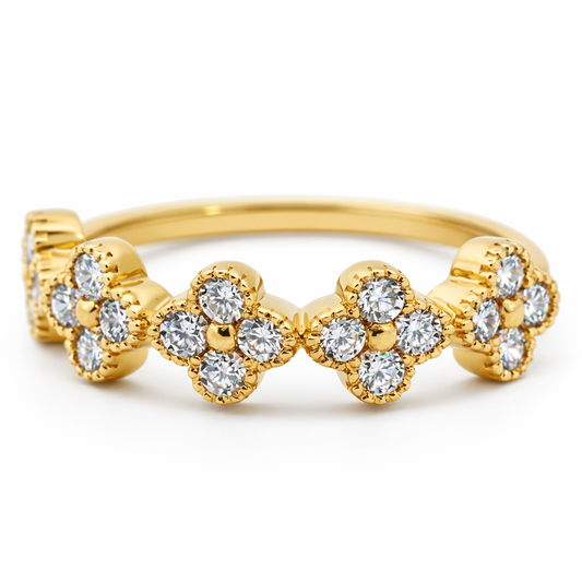18k Yellow Gold Single Clover Diamond Ring Size 7.75 View 2 - Fine Jewelry | Bust Down & Co