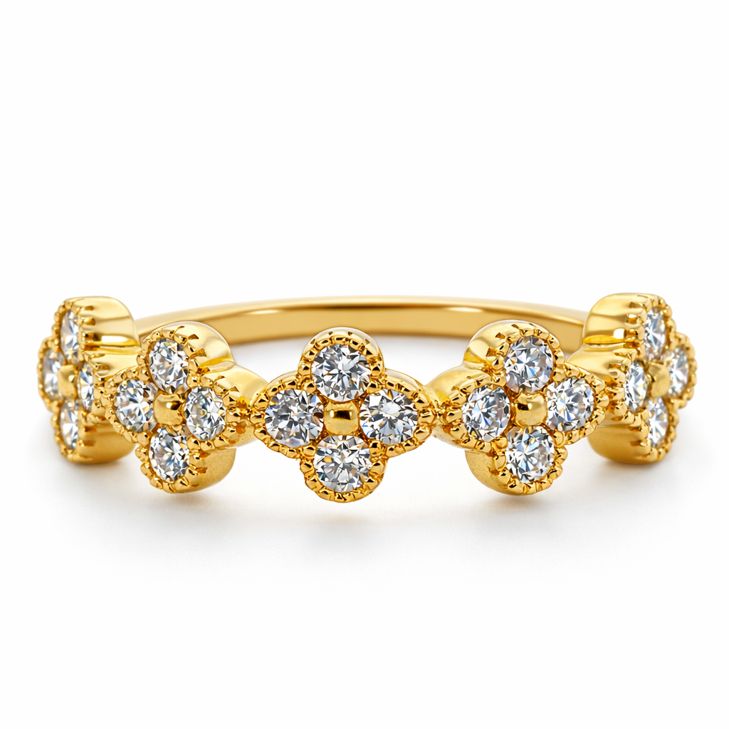18k Yellow Gold Single Clover Diamond Ring Size 7.75 View 3 - Fine Jewelry | Bust Down & Co