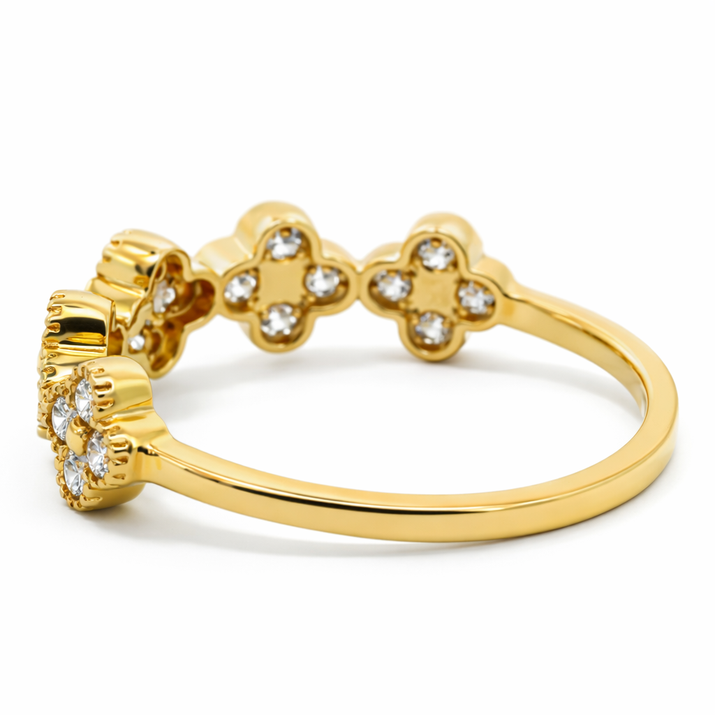 18k Yellow Gold Single Clover Diamond Ring Size 7.75 View 4 - Fine Jewelry | Bust Down & Co