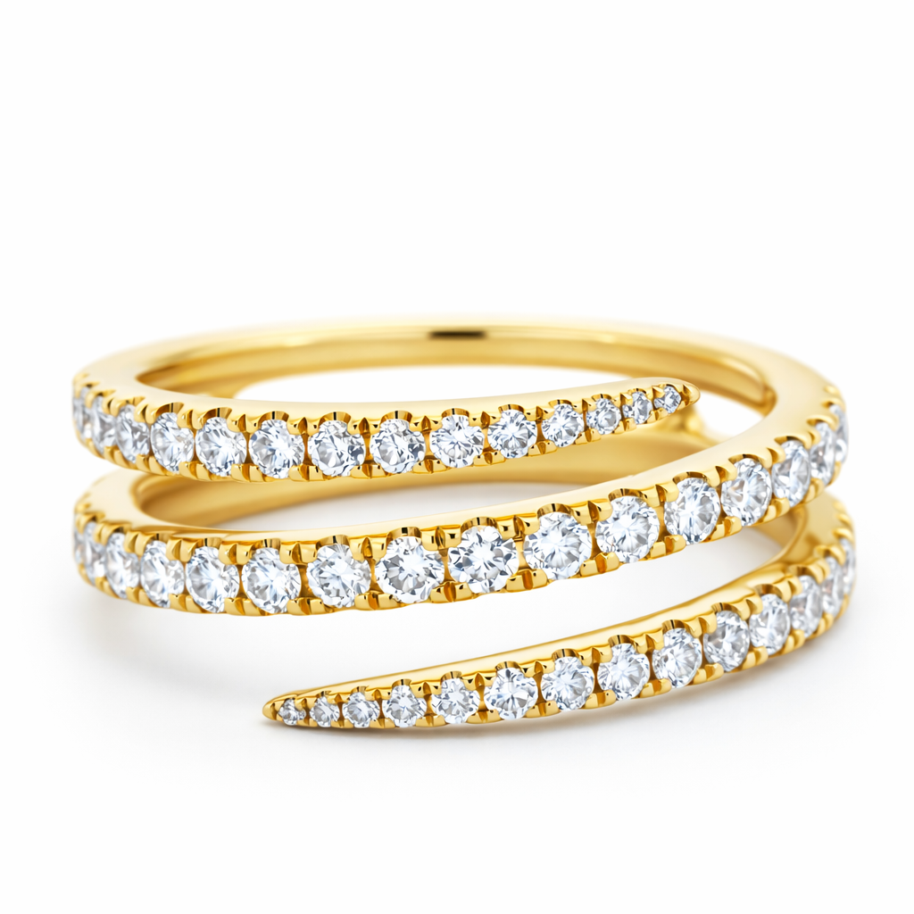 14k Yellow Gold 3-Row Diamond Pointed Ends Ring - Fine Jewelry | Bust Down & Co