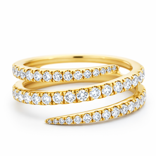 14k Yellow Gold 3-Row Diamond Pointed Ends Ring - Fine Jewelry | Bust Down & Co