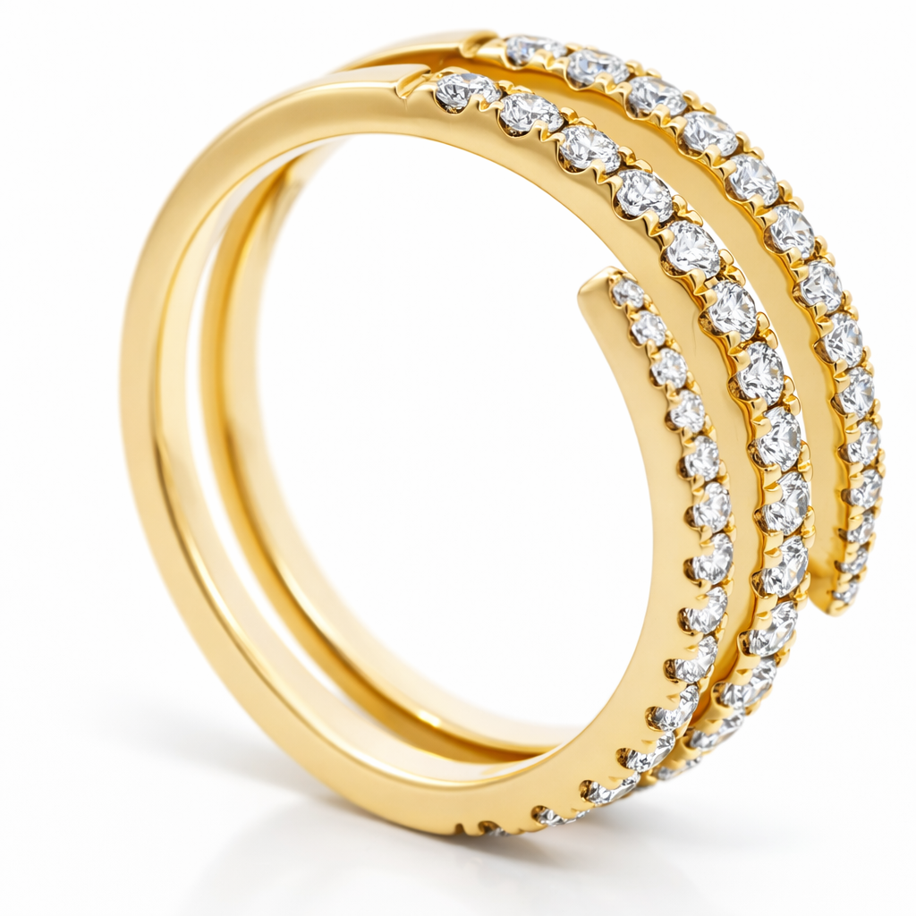 14k Yellow Gold 3-Row Diamond Pointed Ends Ring View 3 - Fine Jewelry | Bust Down & Co