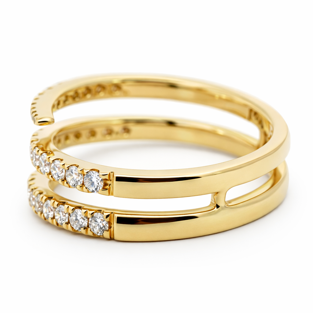 14k Yellow Gold 3-Row Diamond Pointed Ends Ring View 5 - Fine Jewelry | Bust Down & Co